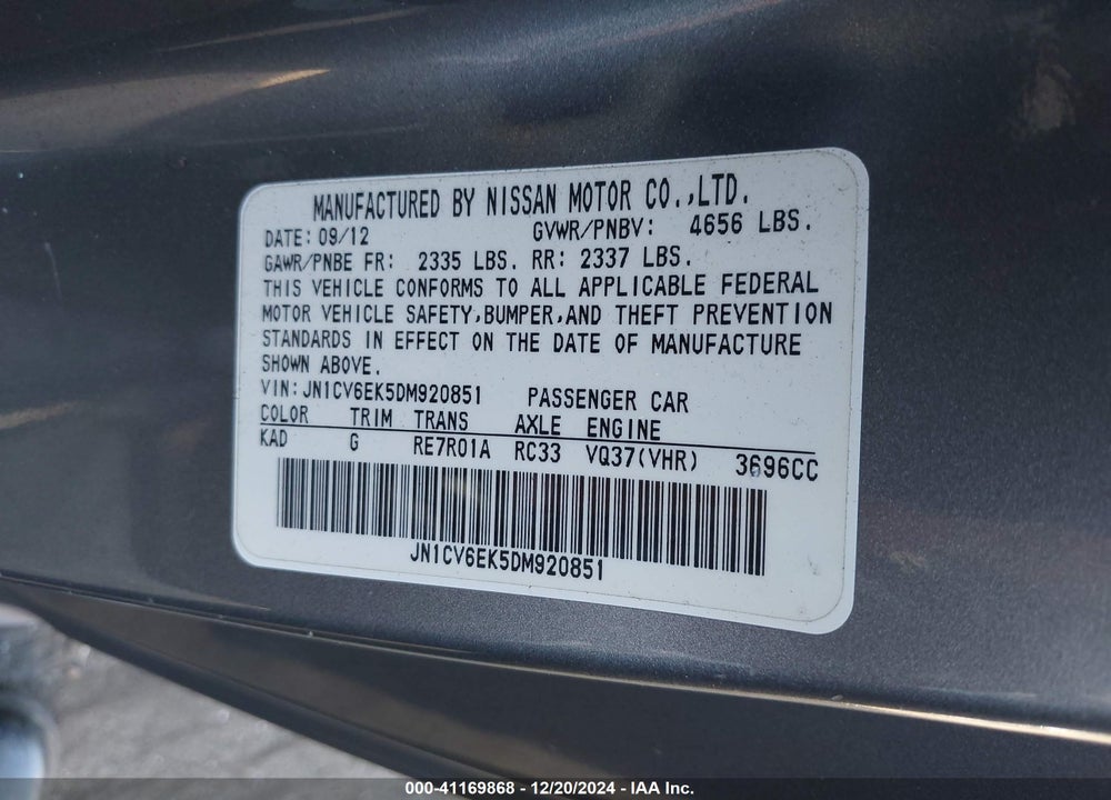 2013 INFINITI G37 VIN: JN1CV6EK5DM920851