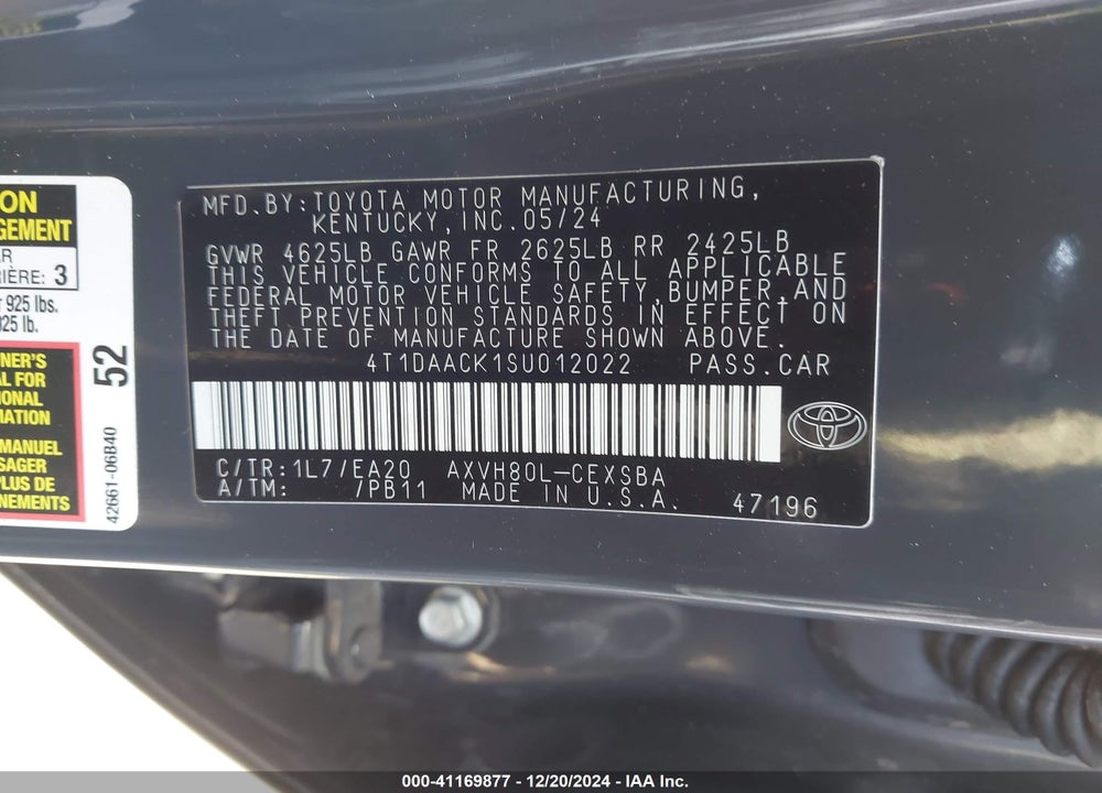 2025 TOYOTA CAMRY SE VIN: 4T1DAACK1SU012022