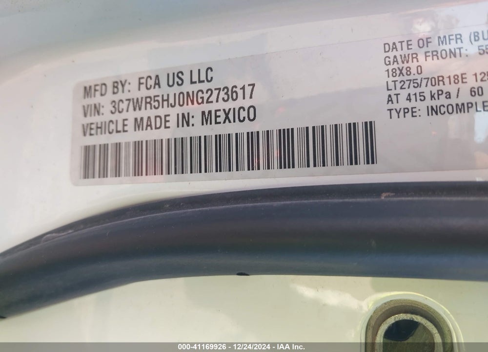 2022 RAM 2500 VIN: 3C7WR5HJ0NG273617