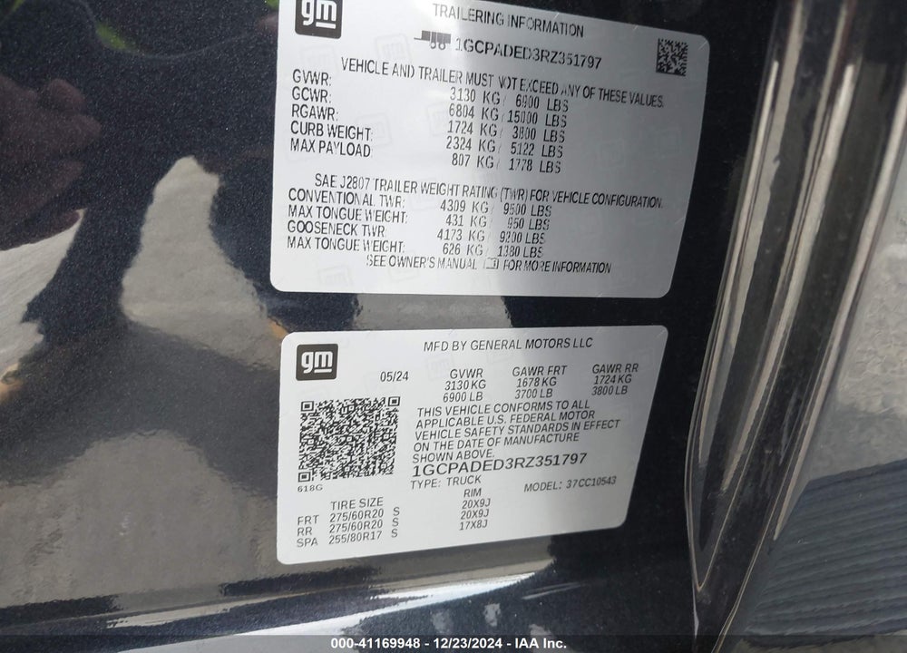 2024 CHEVROLET SILVERADO 1500 2WD SHORT BED RST VIN: 1GCPADED3RZ351797
