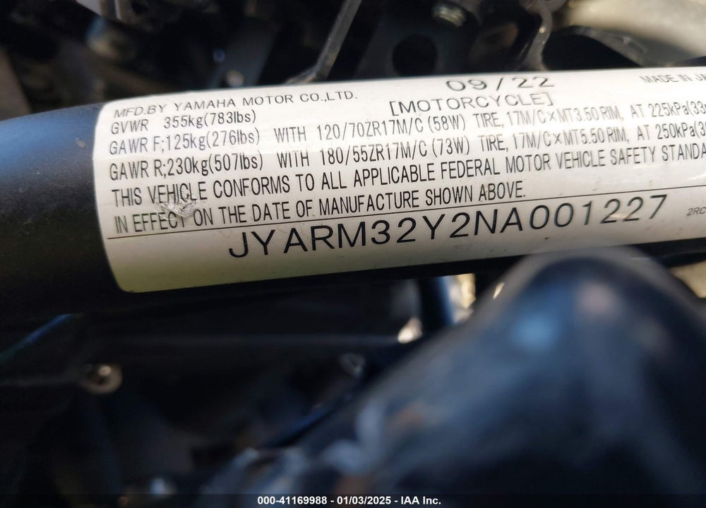 2022 YAMAHA MT07 C VIN: JYARM32Y2NA001227