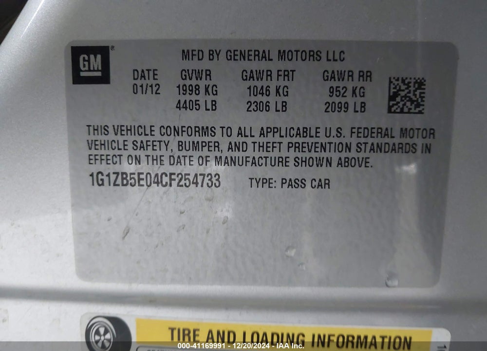 2012 CHEVROLET MALIBU LS VIN: 1G1ZB5E04CF254733