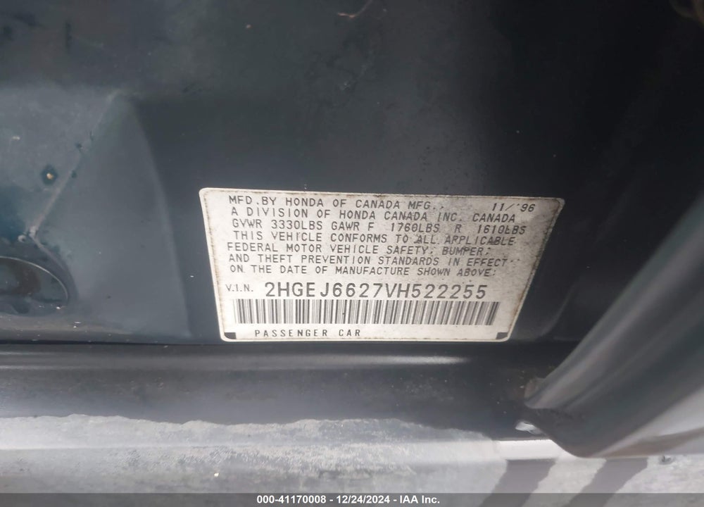 1997 HONDA CIVIC DX VIN: 2HGEJ6627VH522255