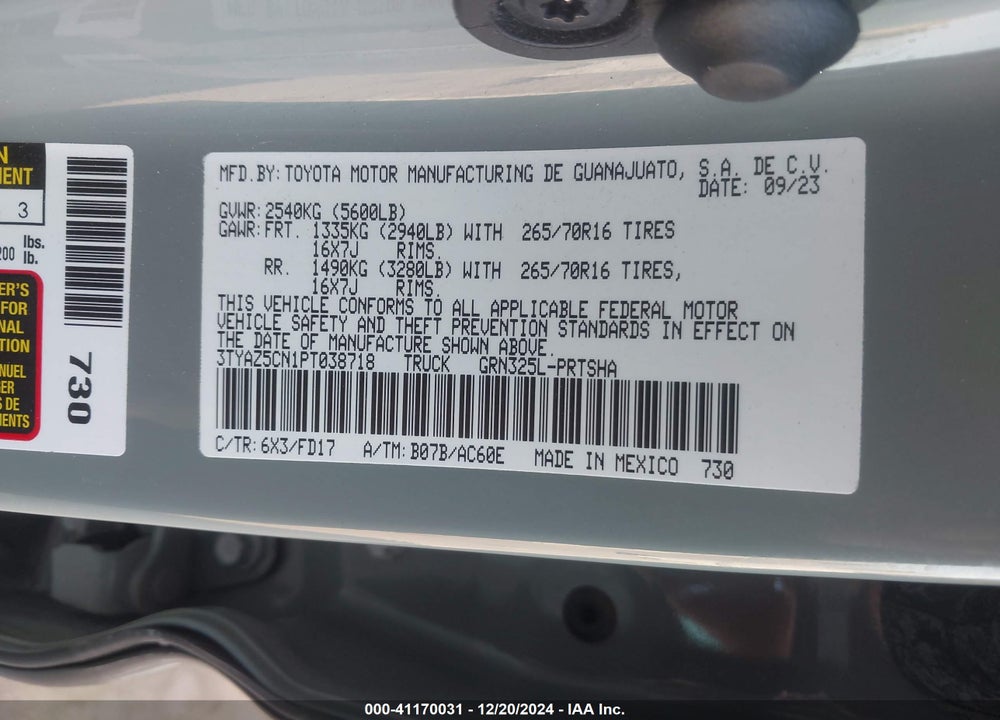 2023 TOYOTA TACOMA TRD OFF ROAD VIN: 3TYAZ5CN1PT038718