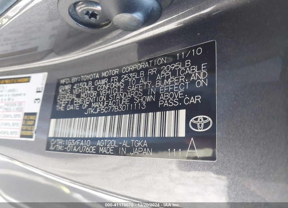 2011 SCION TC VIN: JTKJF5C77B3011113