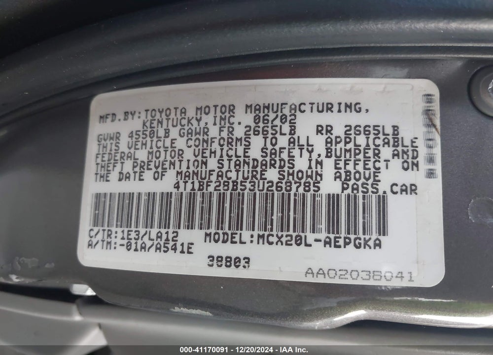 2003 TOYOTA AVALON XLS VIN: 4T1BF28B53U268785
