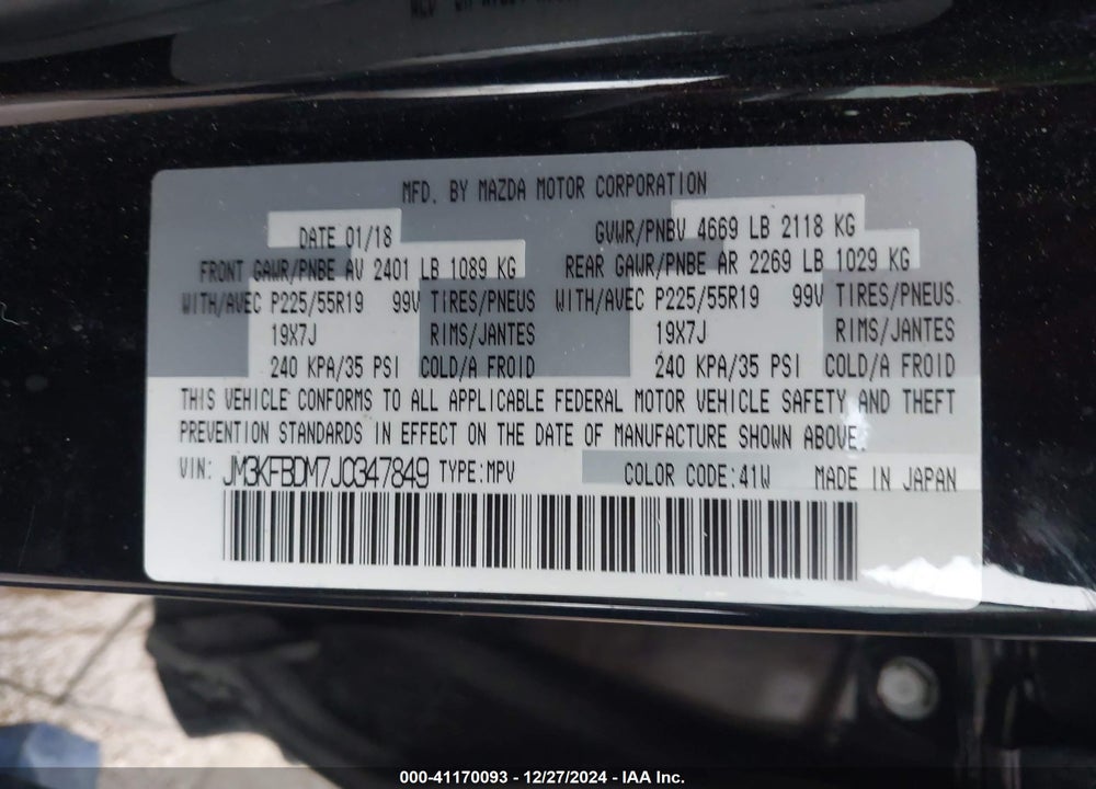 2018 MAZDA CX-5 GRAND TOURING VIN: JM3KFBDM7J0347849