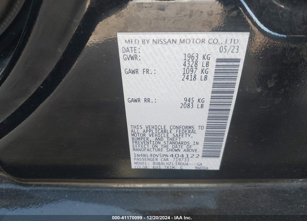 2023 NISSAN ALTIMA SV FWD VIN: 1N4BL4DV5PN404122