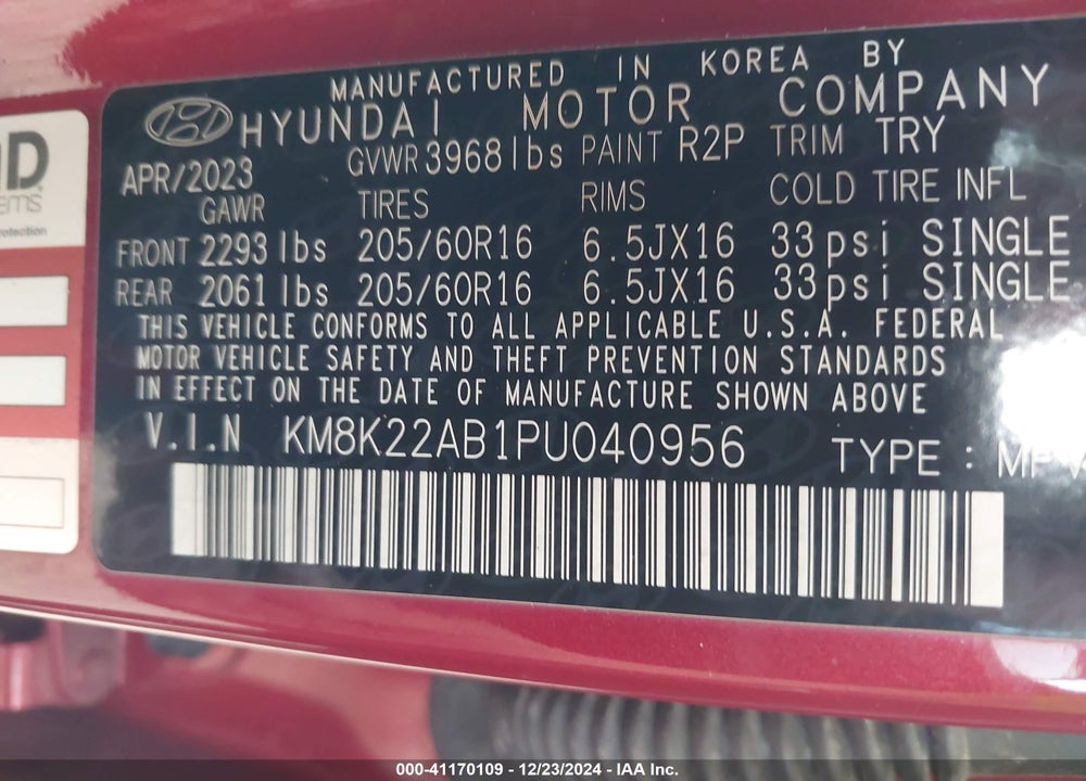 2023 HYUNDAI KONA SE VIN: KM8K22AB1PU040956