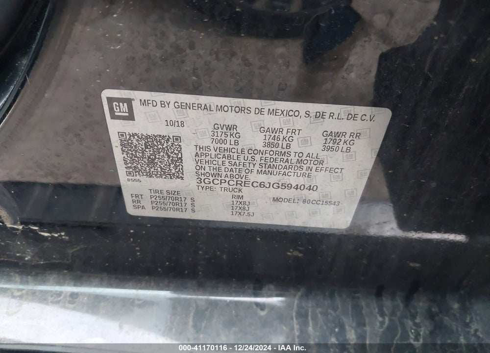 2018 CHEVROLET SILVERADO 1500 1LT VIN: 3GCPCREC6JG594040