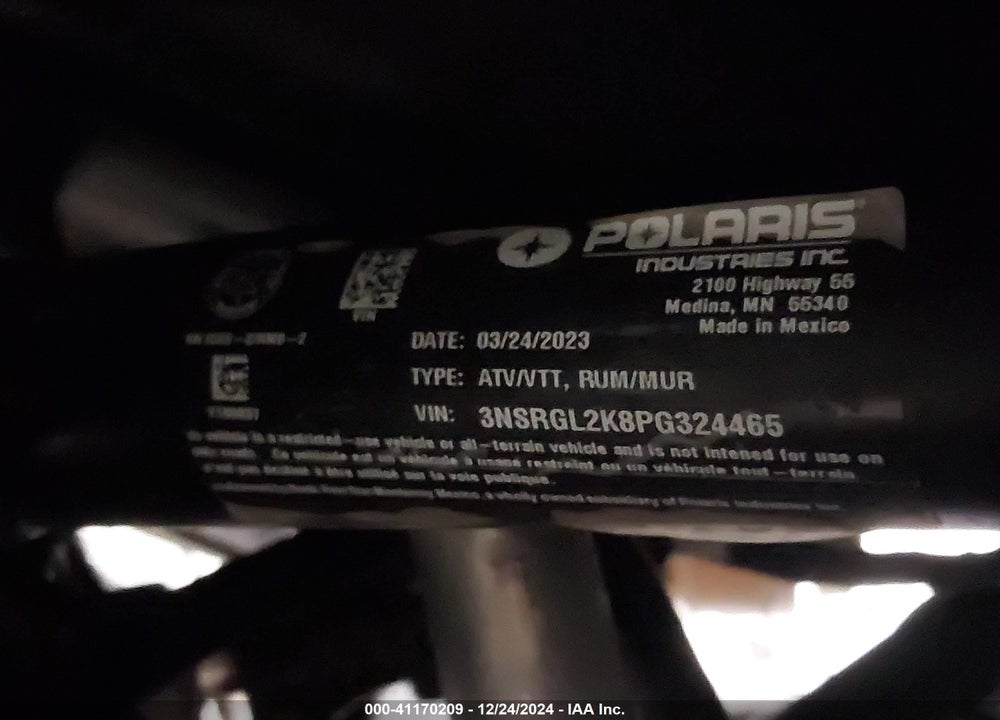 2023 POLARIS RZR PRO R ULTIMATE LAUNCH EDITION VIN: 3NSRGL2K8PG324465