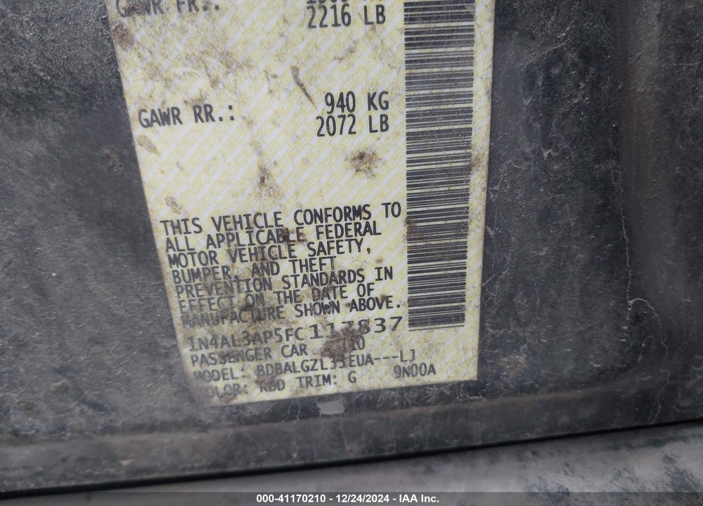 2015 NISSAN ALTIMA VIN: 1N4AL3AP5FC117837
