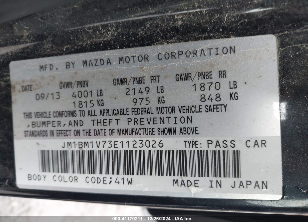 2014 MAZDA MAZDA3 VIN: JM1BM1V73E1123026
