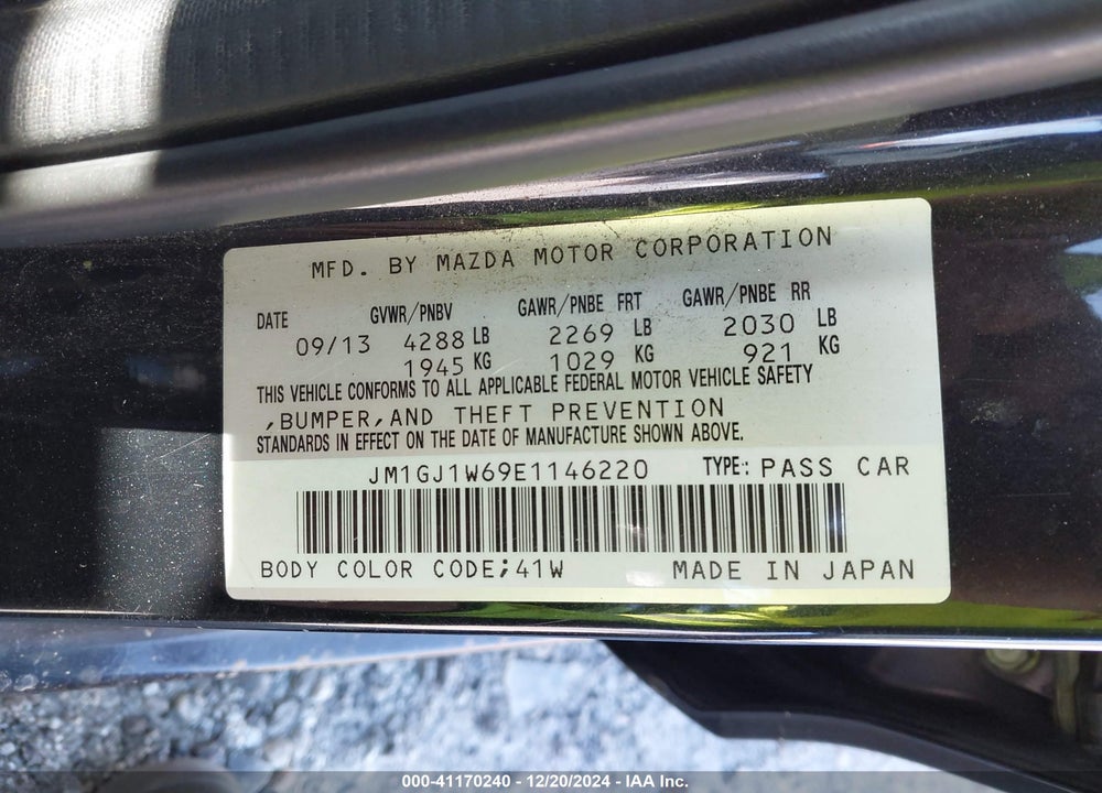 2014 MAZDA MAZDA6 VIN: JM1GJ1W69E1146220