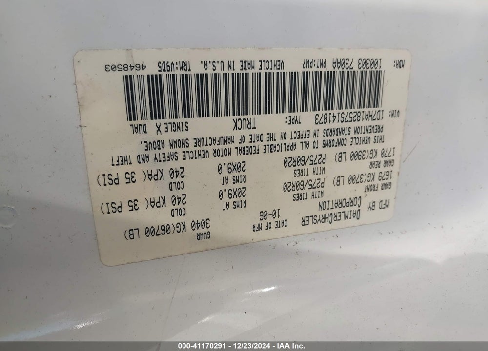 2007 DODGE RAM 1500 VIN: 1D7HA18257S141873