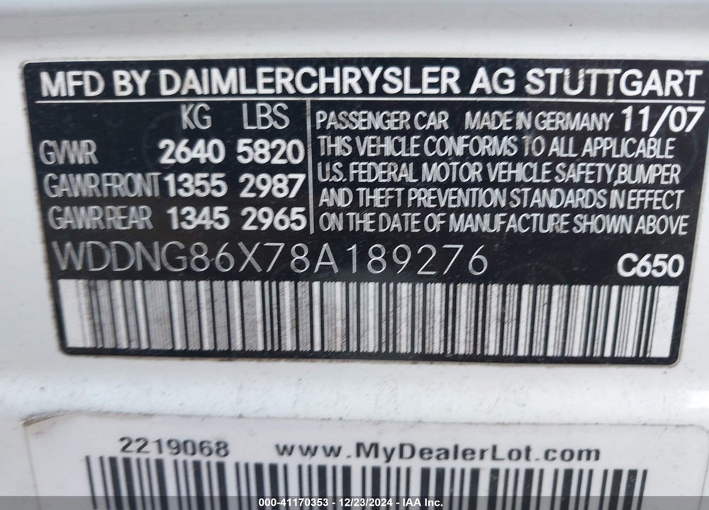 2008 MERCEDES-BENZ S 550 4MATIC VIN: WDDNG86X78A189276
