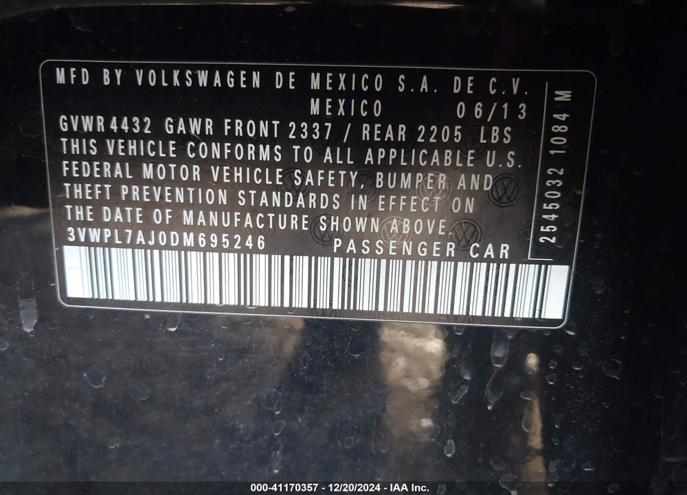 2013 VOLKSWAGEN JETTA SPORTWAGEN 2.0L TDI VIN: 3VWPL7AJ0DM695246