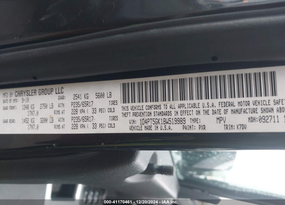 2011 DODGE NITRO SXT VIN: 1D4PT5GK1BW519989