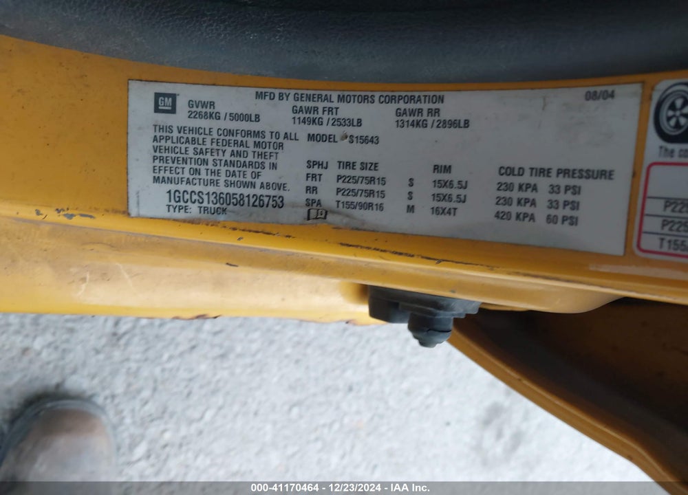 2005 CHEVROLET COLORADO LS VIN: 1GCCS136058126753