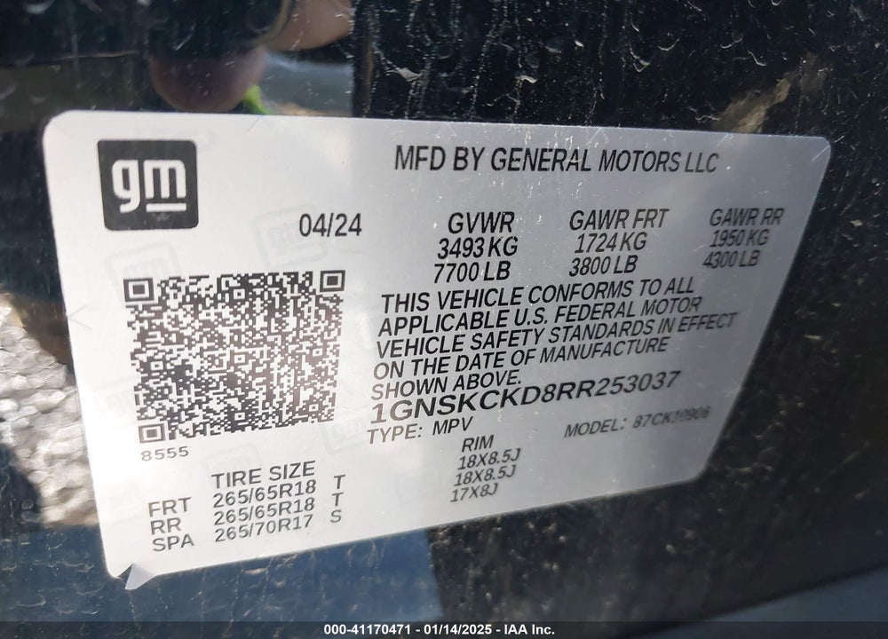 2024 CHEVROLET SUBURBAN 4WD LT VIN: 1GNSKCKD8RR253037