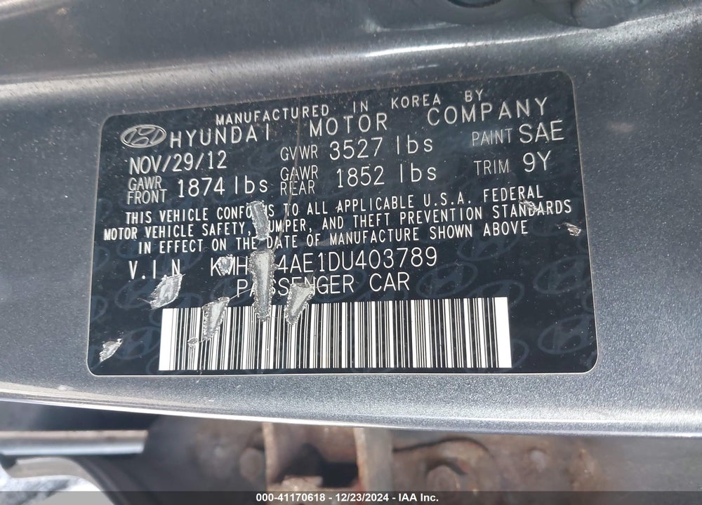 2013 HYUNDAI ACCENT GLS VIN: KMHCT4AE1DU403789