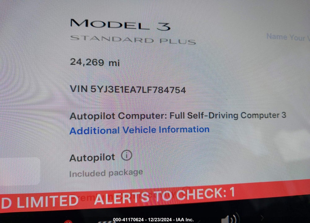 2020 TESLA MODEL 3 VIN: 5YJ3E1EA7LF784754