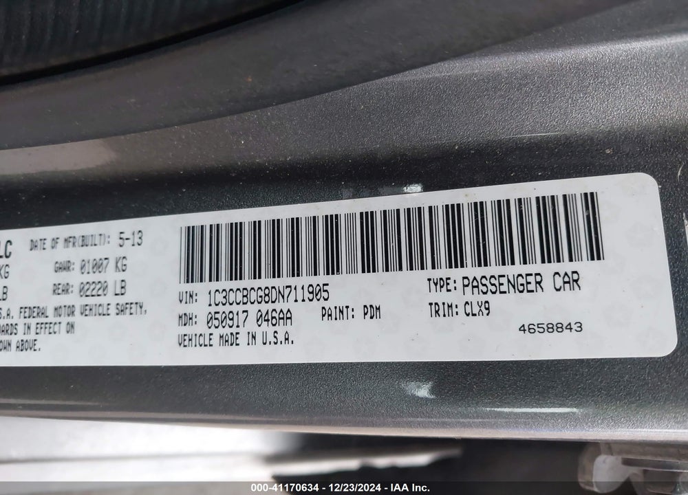 2013 CHRYSLER 200 VIN: 1C3CCBCG8DN711905