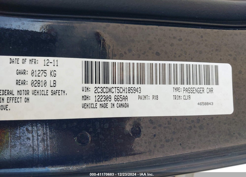 2012 DODGE CHARGER R/T VIN: 2C3CDXCT5CH185943