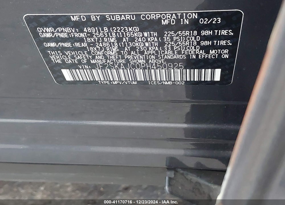 2023 SUBARU FORESTER SPORT VIN: JF2SKAJC0PH450925