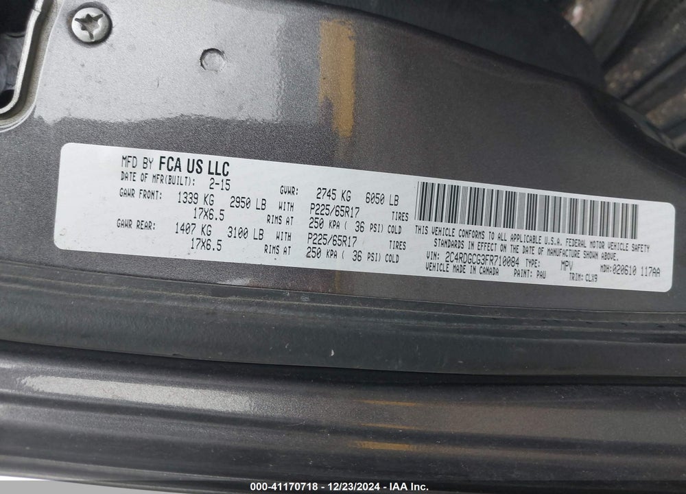 2015 DODGE GRAND CARAVAN SXT PLUS VIN: 2C4RDGCG3FR710084
