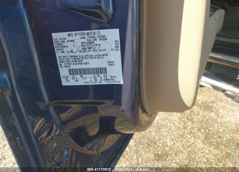 2005 FORD F-150 VIN: 1FTPX14525NB15831