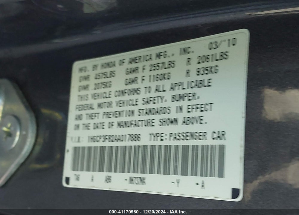 2010 HONDA ACCORD 3.5 EX-L VIN: 1HGCP3F82AA017886