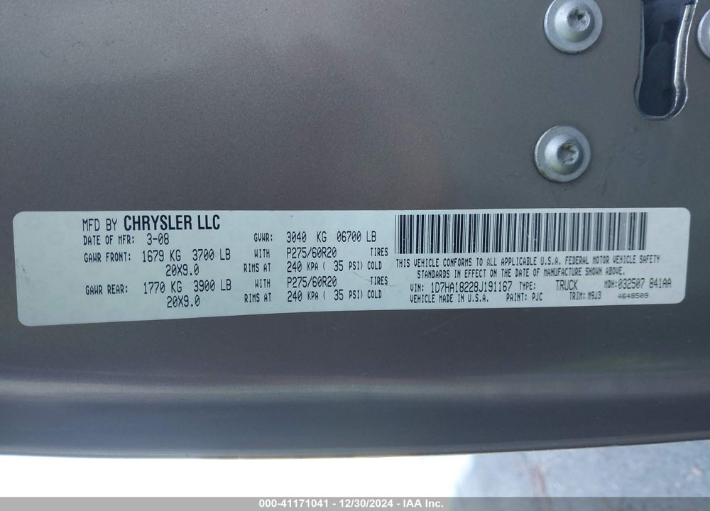 2008 DODGE RAM 1500 SLT VIN: 1D7HA18228J191167