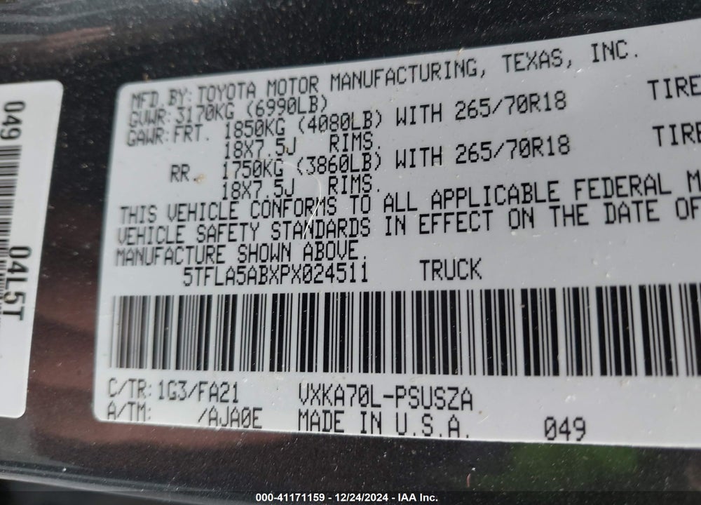2023 TOYOTA TUNDRA SR5 VIN: 5TFLA5ABXPX024511