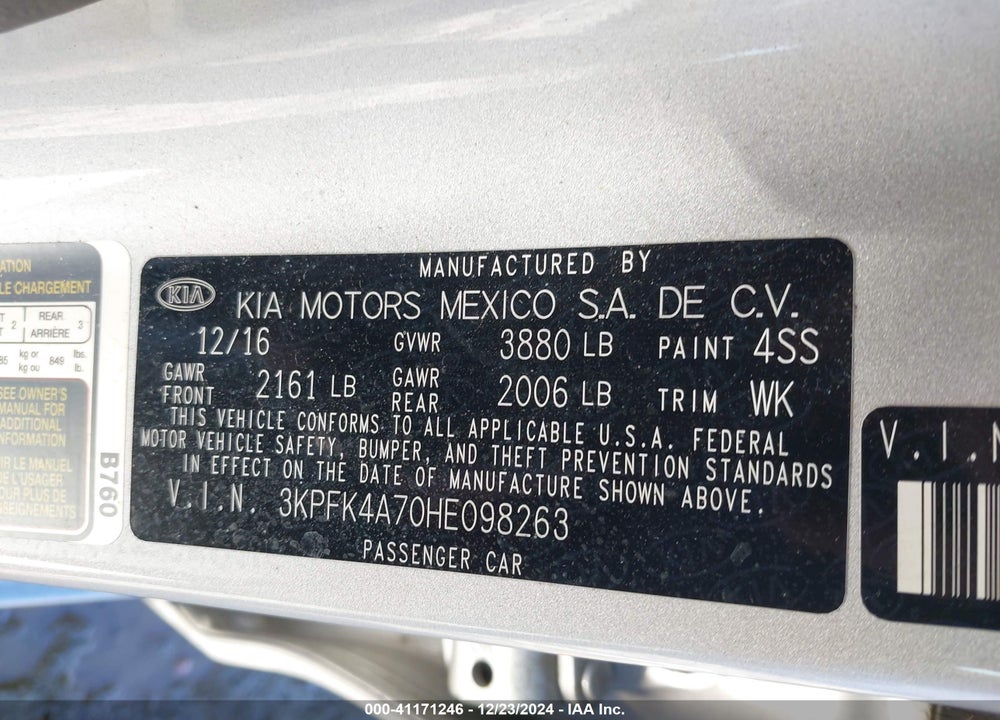 2017 KIA FORTE LX VIN: 3KPFK4A70HE098263