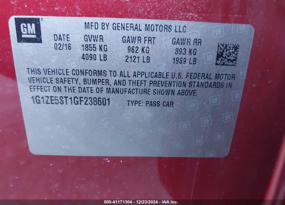 2016 CHEVROLET MALIBU 1LT VIN: 1G1ZE5ST1GF238601