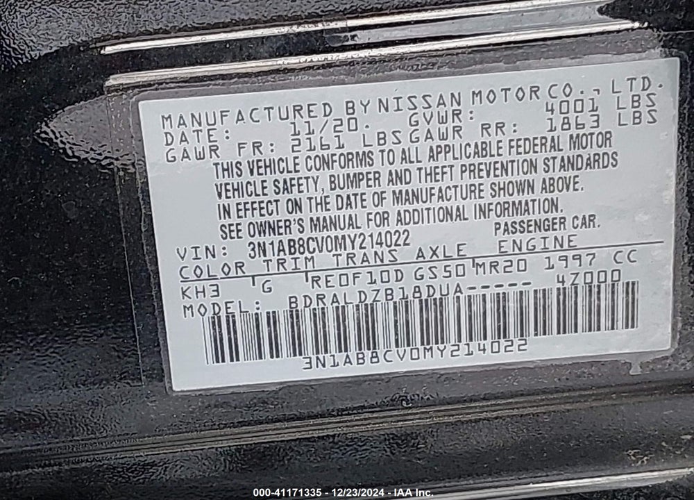 2021 NISSAN SENTRA VIN: 3N1AB8CV0MY214022
