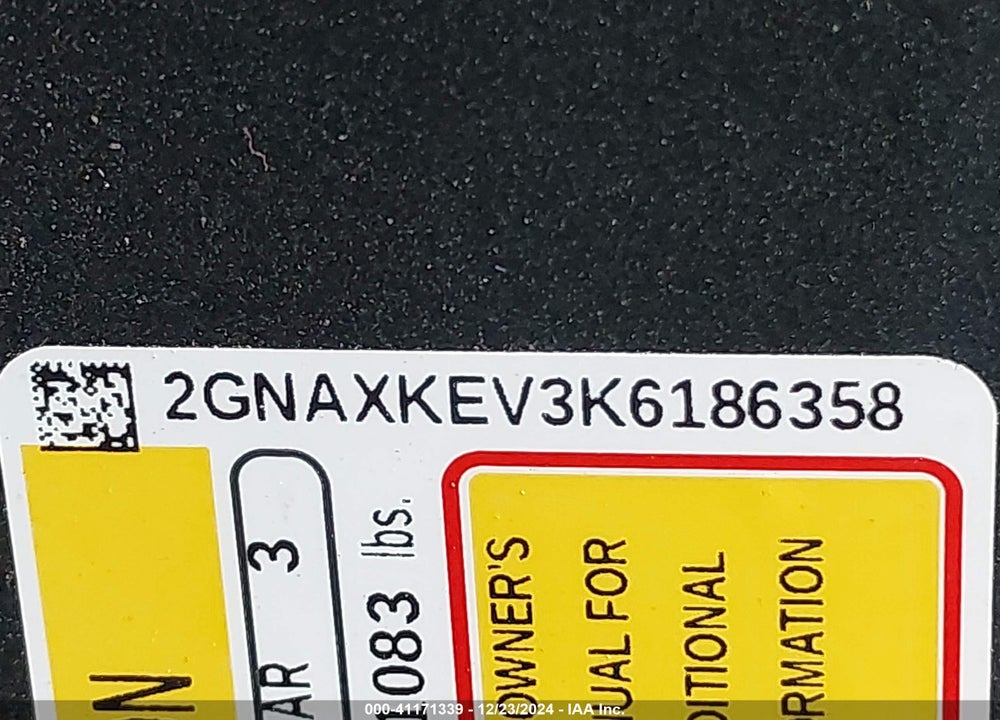2019 CHEVROLET EQUINOX VIN: 2GNAXKEV3K6186358