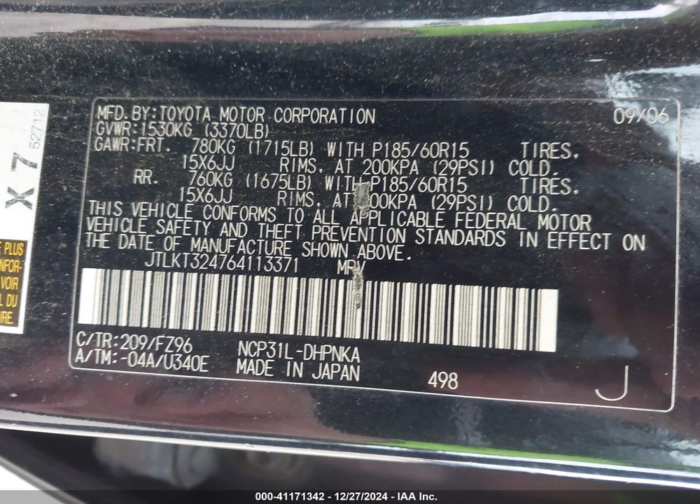 2006 SCION XB VIN: JTLKT324764113371
