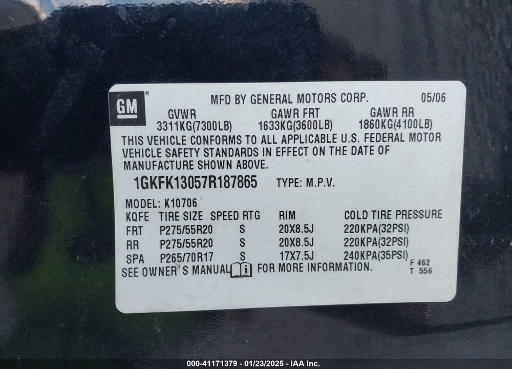 2007 GMC YUKON SLT VIN: 1GKFK13057R187865