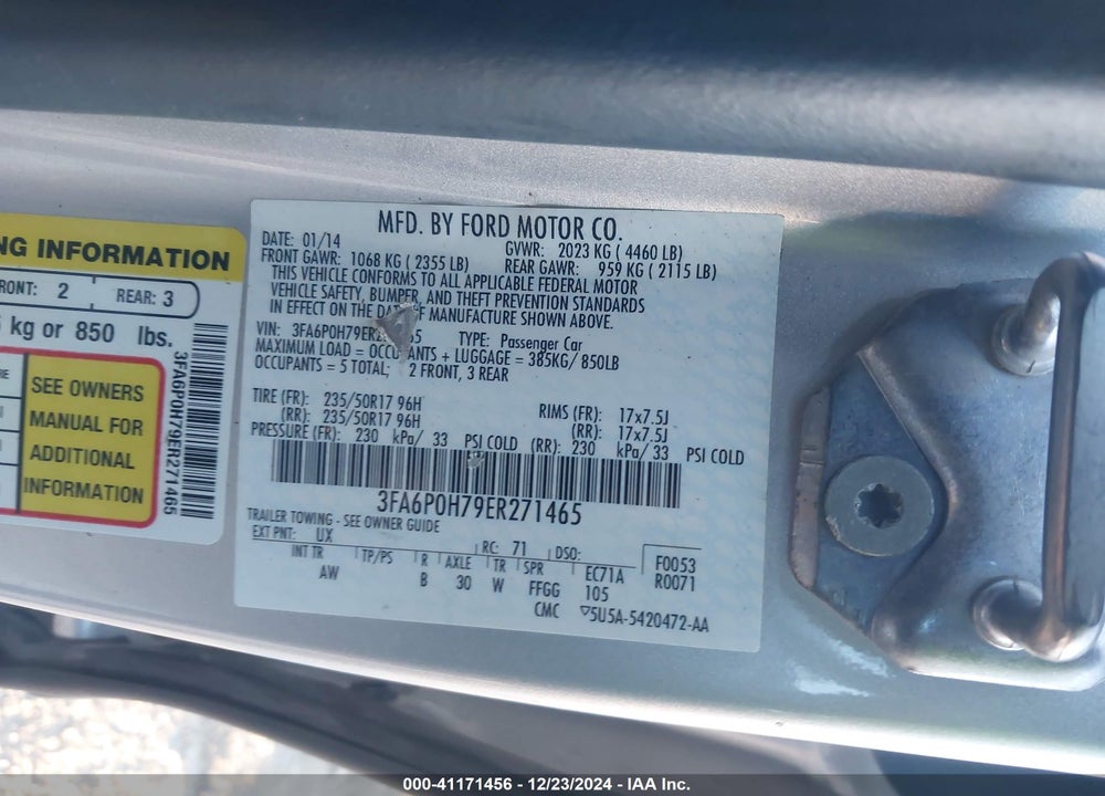 2014 FORD FUSION VIN: 3FA6P0H79ER271465