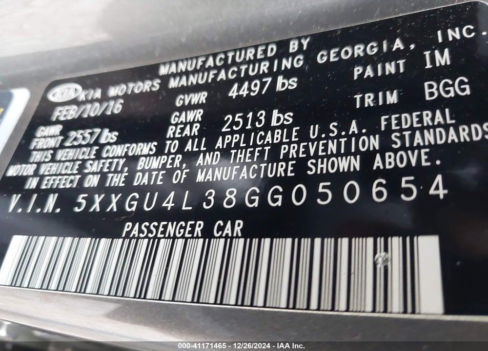2016 KIA OPTIMA EX VIN: 5XXGU4L38GG050654