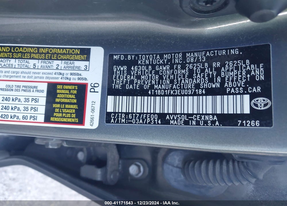 2014 TOYOTA CAMRY HYBRID LE VIN: 4T1BD1FK3EU097184