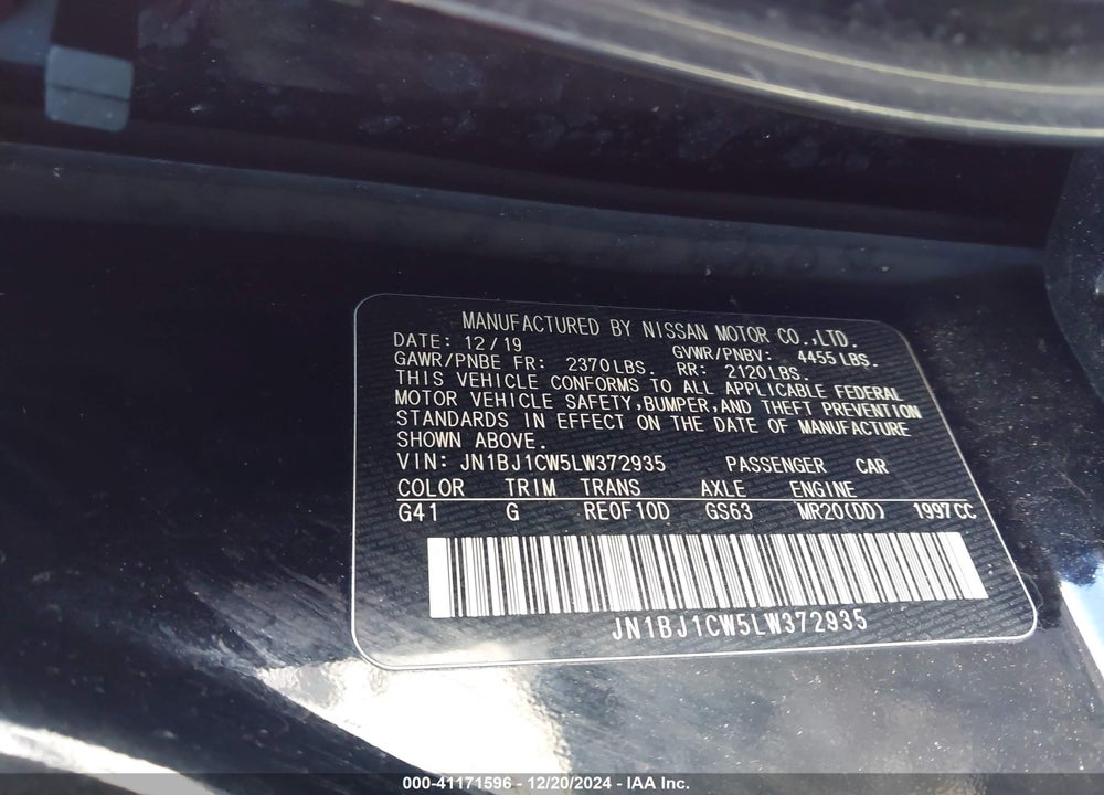 2020 NISSAN ROGUE SPORT S AWD XTRONIC CVT VIN: JN1BJ1CW5LW372935