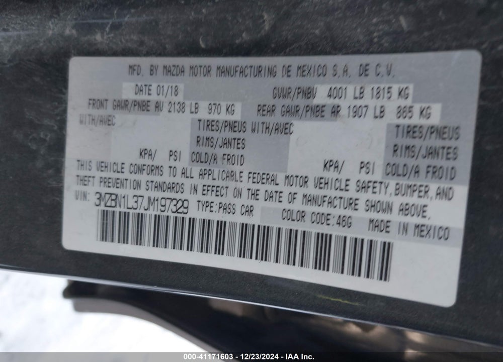 2018 MAZDA 3 TOURING VIN: 3MZBN1L37JM197329