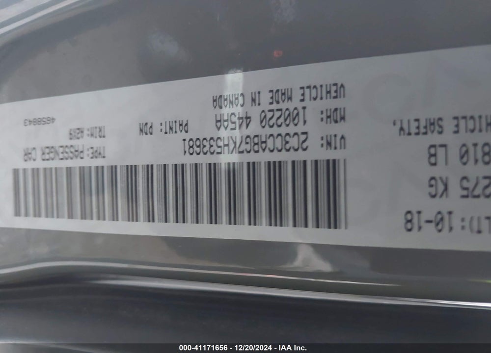 2019 CHRYSLER 300 VIN: 2C3CCABG7KH533681