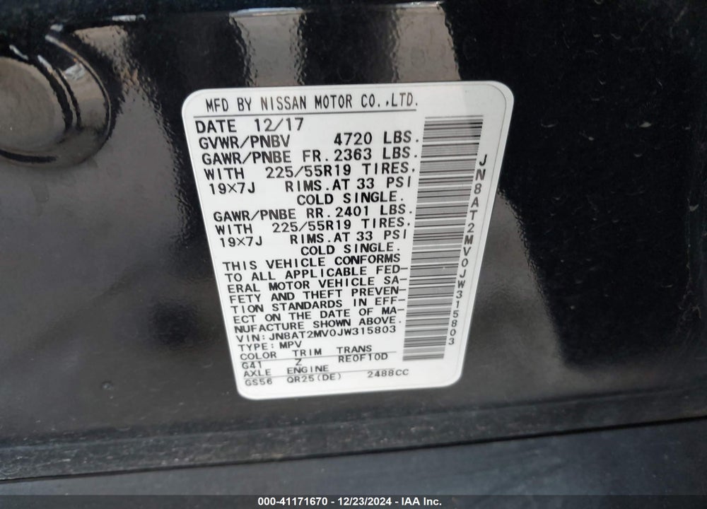 2018 NISSAN ROGUE SL VIN: JN8AT2MV0JW315803