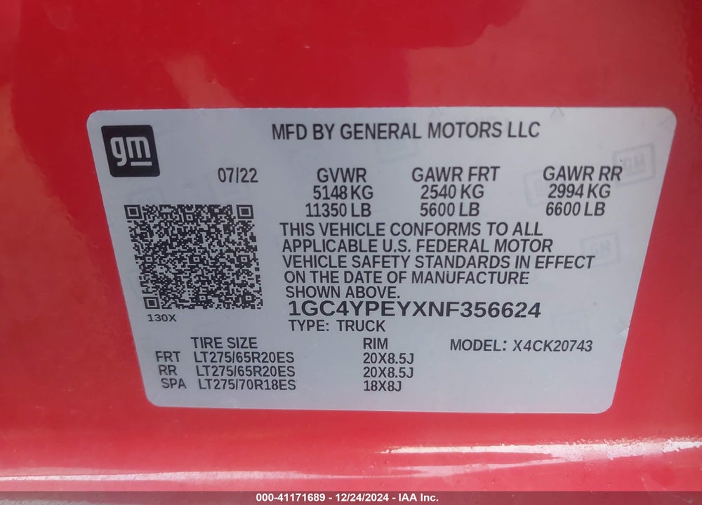 2022 CHEVROLET SILVERADO 2500HD 4WD STANDARD BED LTZ VIN: 1GC4YPEYXNF356624