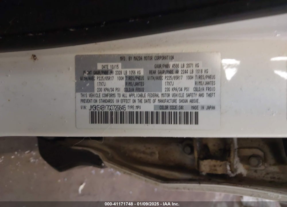 2016 MAZDA CX-5 SPORT VIN: JM3KE4BY7G0729845