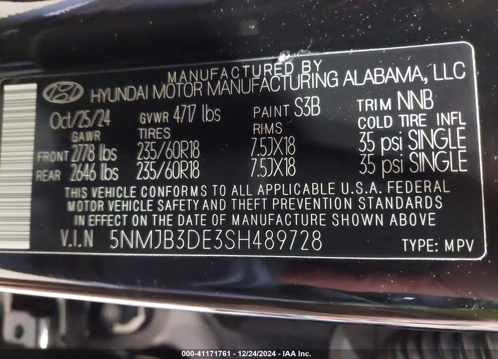 2025 HYUNDAI TUCSON SEL VIN: 5NMJB3DE3SH489728